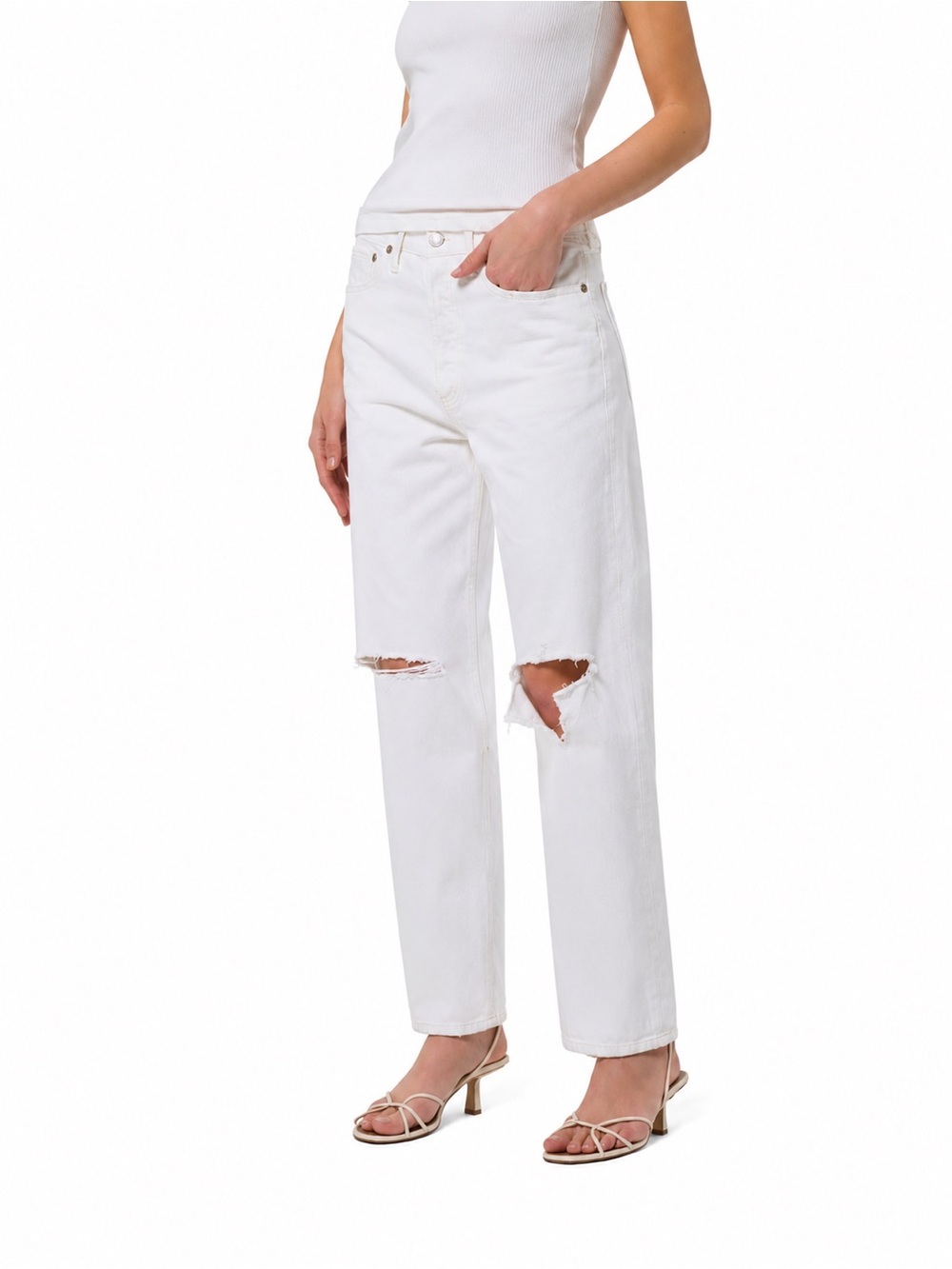 ✨🤍 AGOLDE 90s White Distressed Jeans Size 26 Relaxed‎ Straight Denim 🤍✨